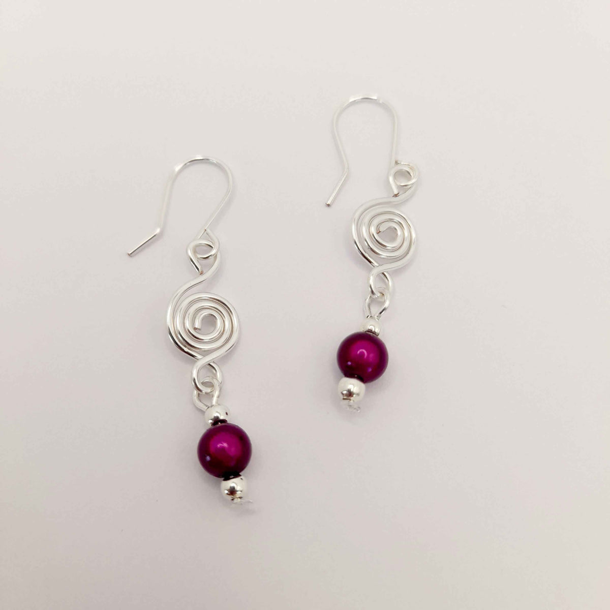 Dainty Silver & Purple Spiral Earrings, Handmade, Lightweight & Pretty