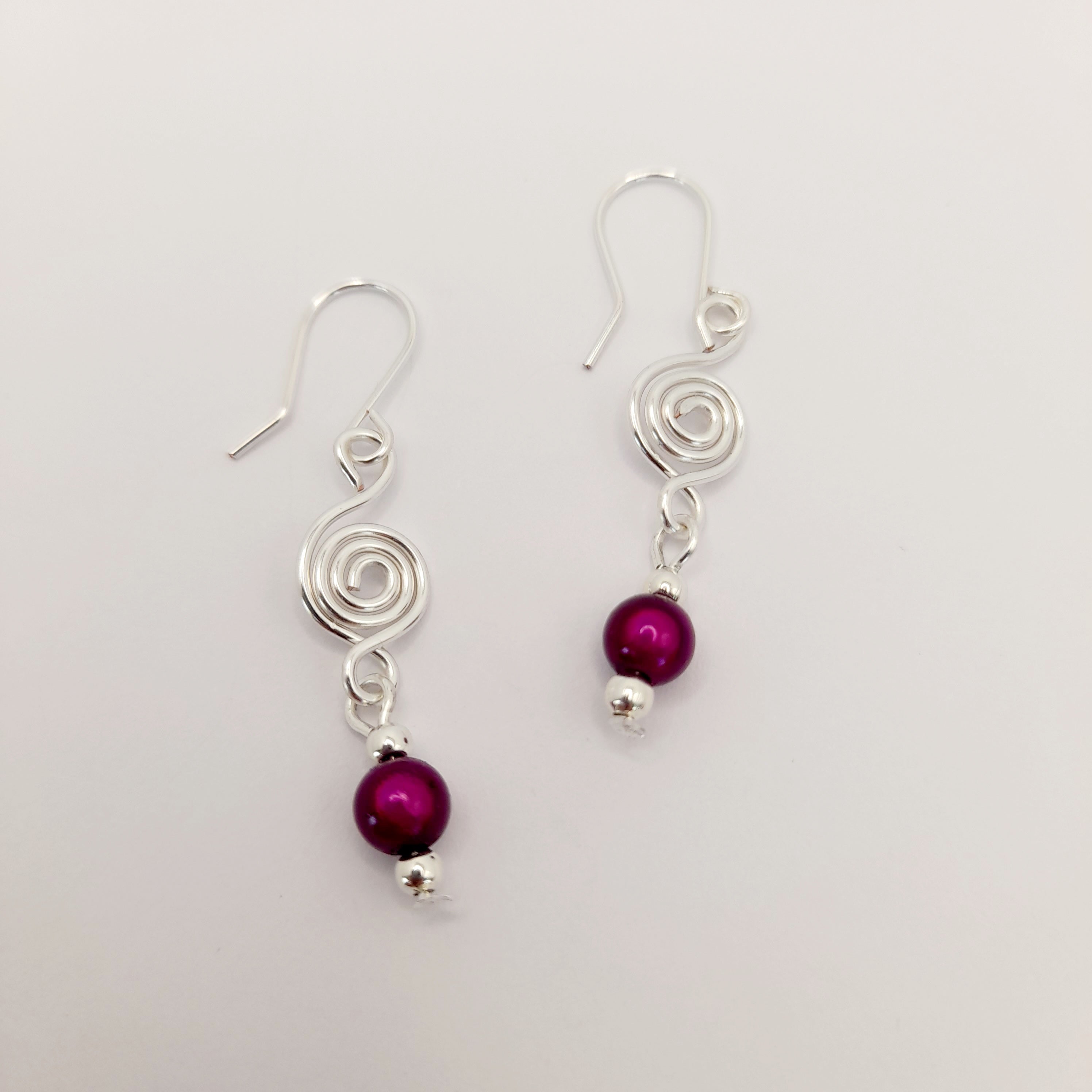 Dainty Silver & Purple Spiral Earrings, Handmade, Lightweight & Pretty