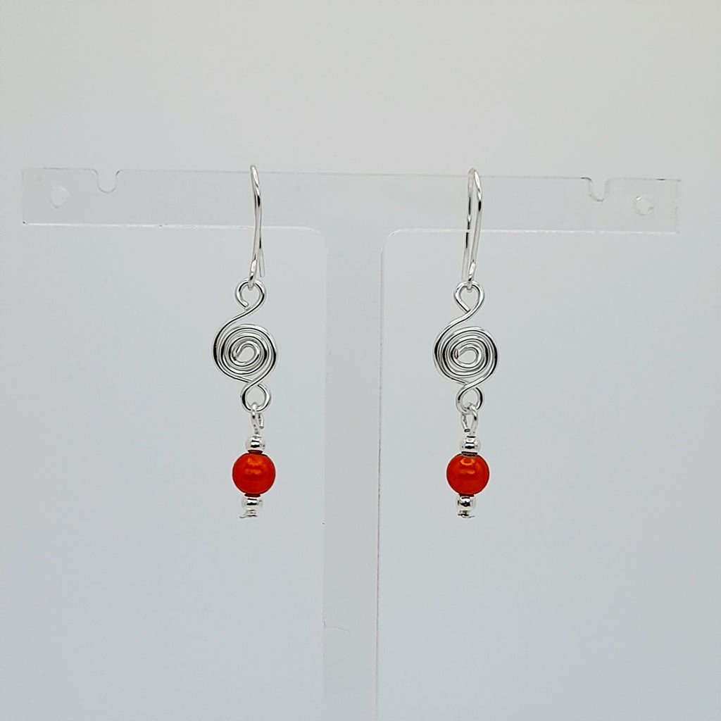 Dainty Silver & Orange Spiral Earrings, Handmade, Lightweight & Pretty