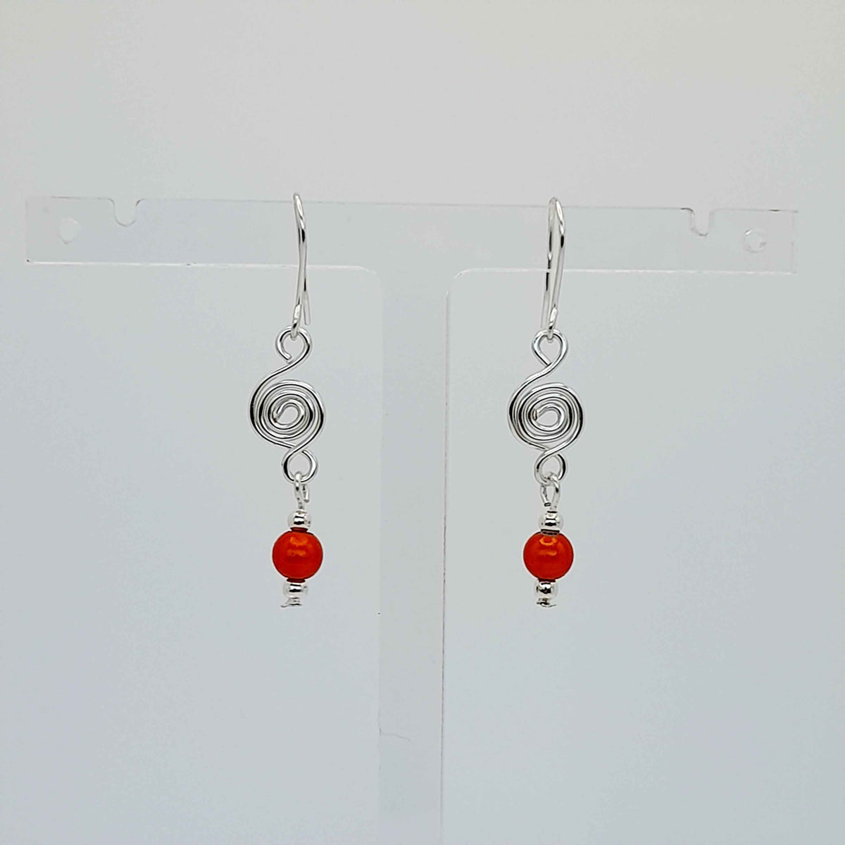 Dainty Silver & Orange Spiral Earrings, Handmade, Lightweight & Pretty