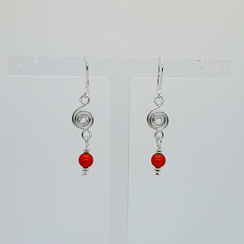 Dainty Silver & Orange Spiral Earrings, Handmade, Lightweight & Pretty