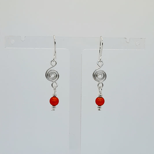 Dainty Silver & Orange Spiral Earrings, Handmade, Lightweight & Pretty