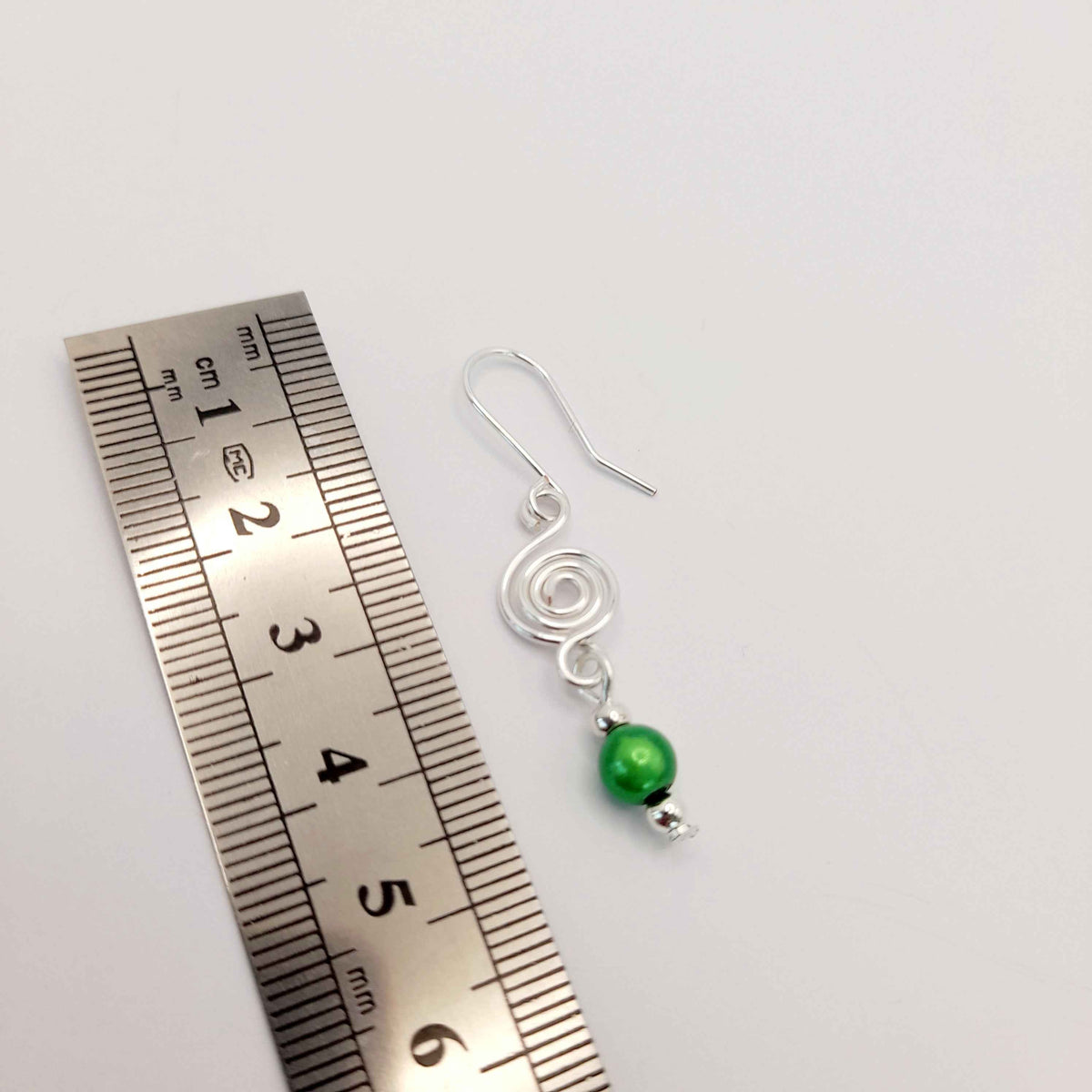 Dainty Silver & Green Spiral Earrings, Handmade, Lightweight & Pretty