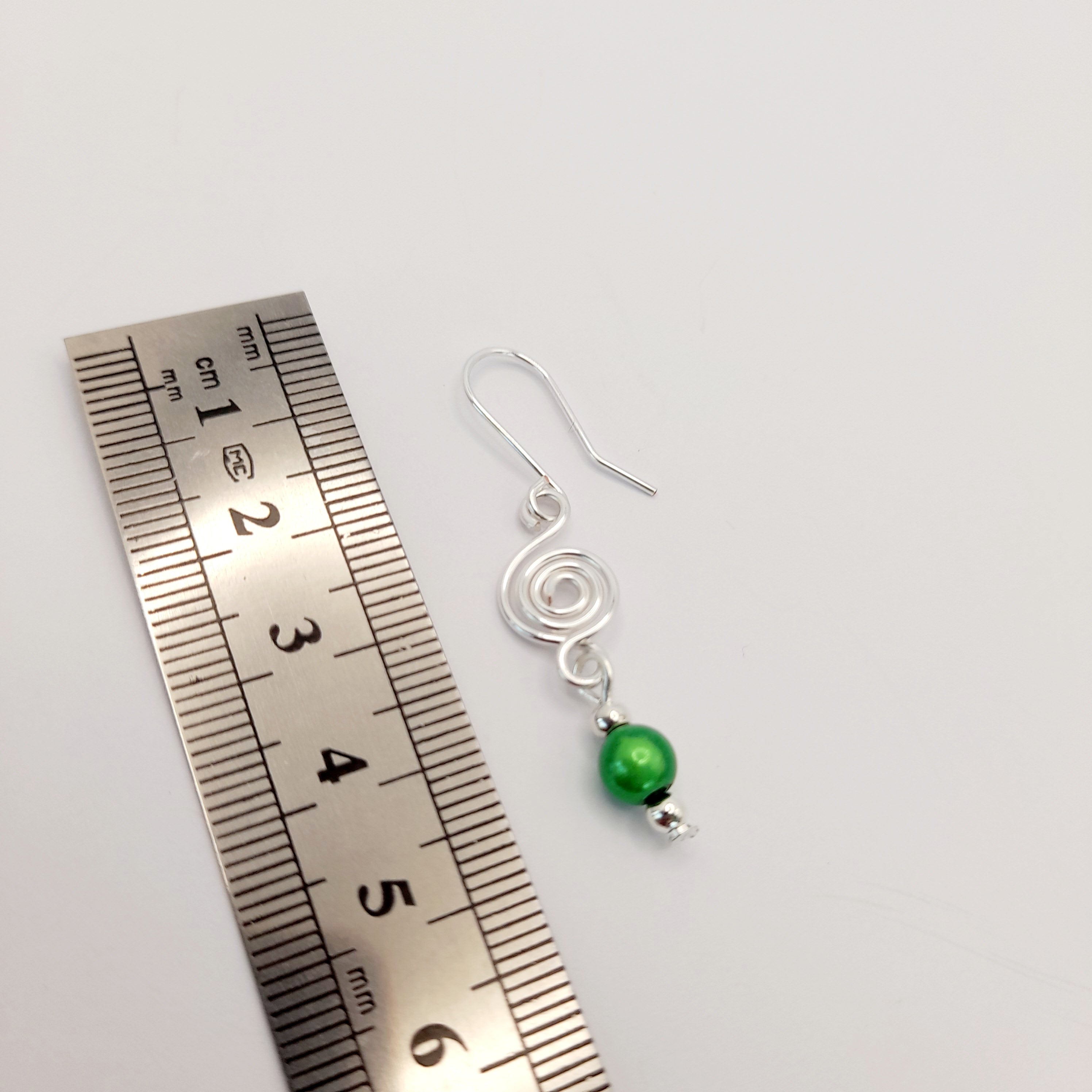 Dainty Silver & Green Spiral Earrings, Handmade, Lightweight & Pretty