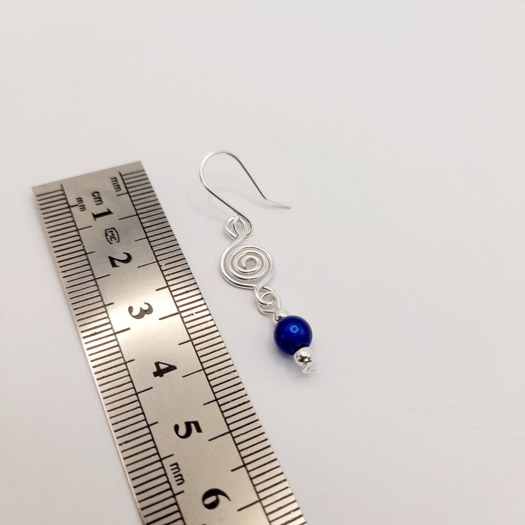 Dainty Silver & Blue Spiral Earrings, Handmade, Lightweight & Pretty