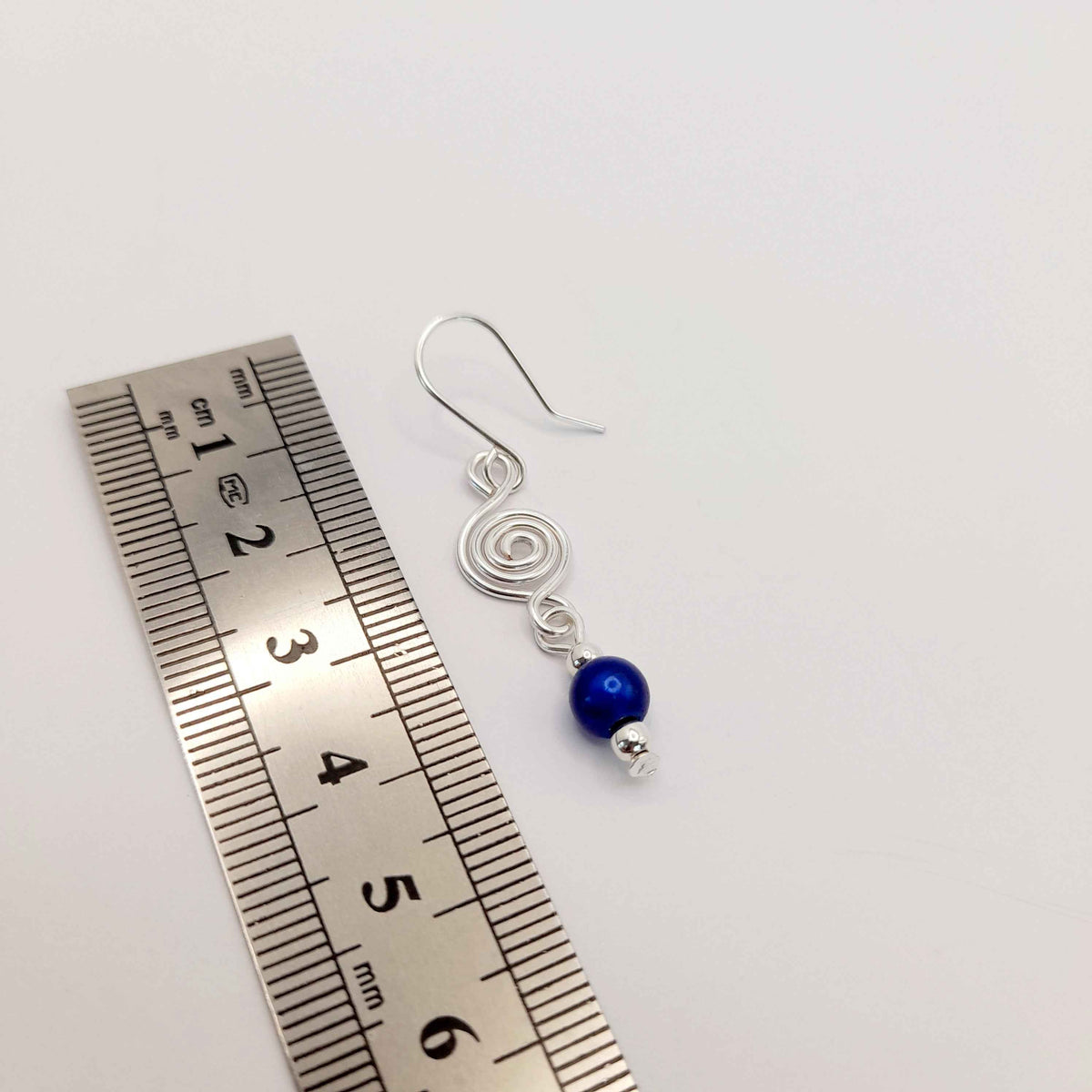 Dainty Silver & Blue Spiral Earrings, Handmade, Lightweight & Pretty