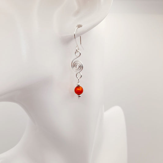Dainty Silver & Orange Spiral Earrings, Handmade, Lightweight & Pretty