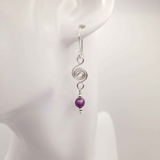 Dainty Silver & Lilac Spiral Earrings, Handmade, Lightweight & Pretty
