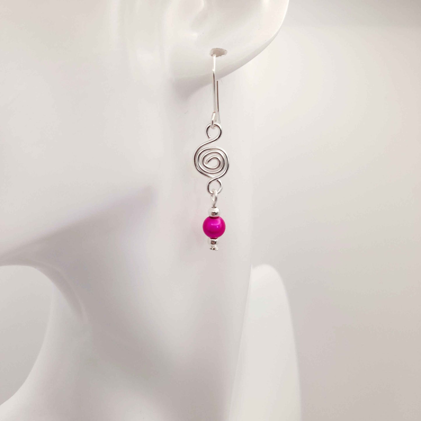 Dainty Silver & Pink Spiral Earrings, Handmade, Lightweight & Pretty