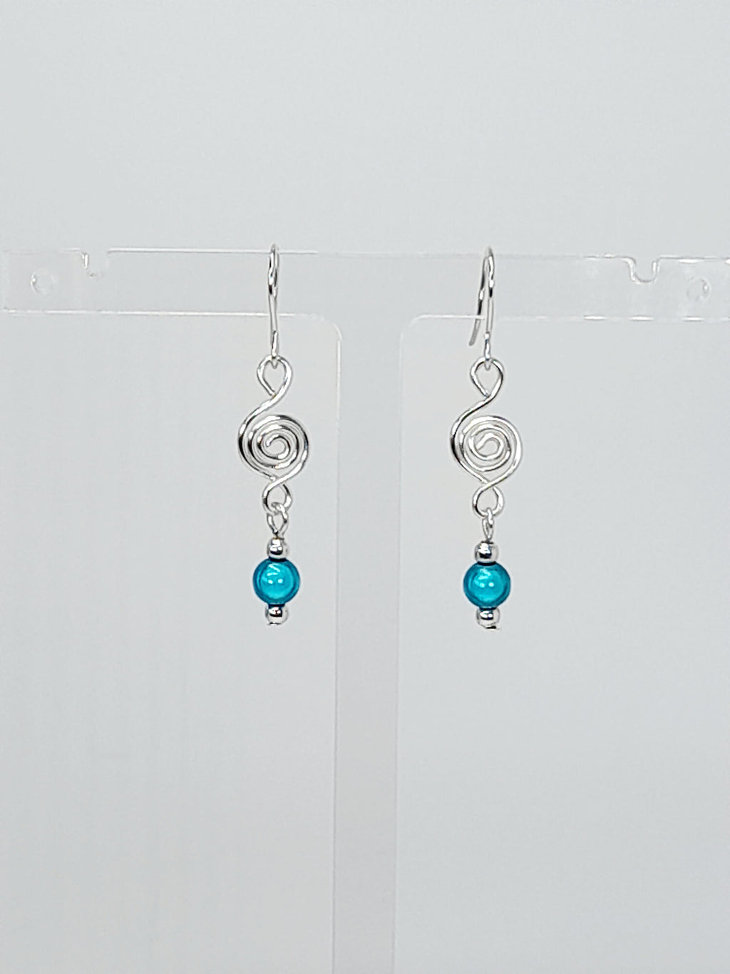 Dainty Silver & Turquoise Spiral Earrings, Handmade, Lightweight & Pretty