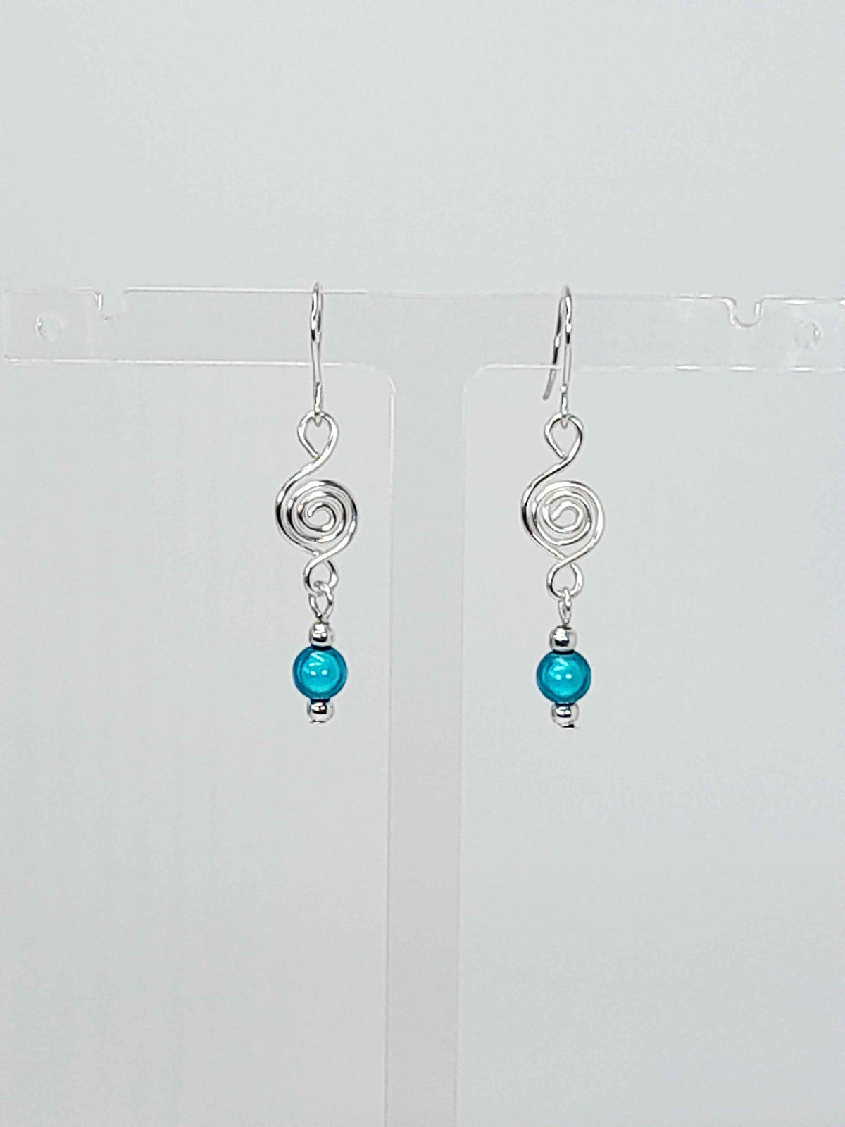 Dainty Silver & Turquoise Spiral Earrings, Handmade, Lightweight & Pretty