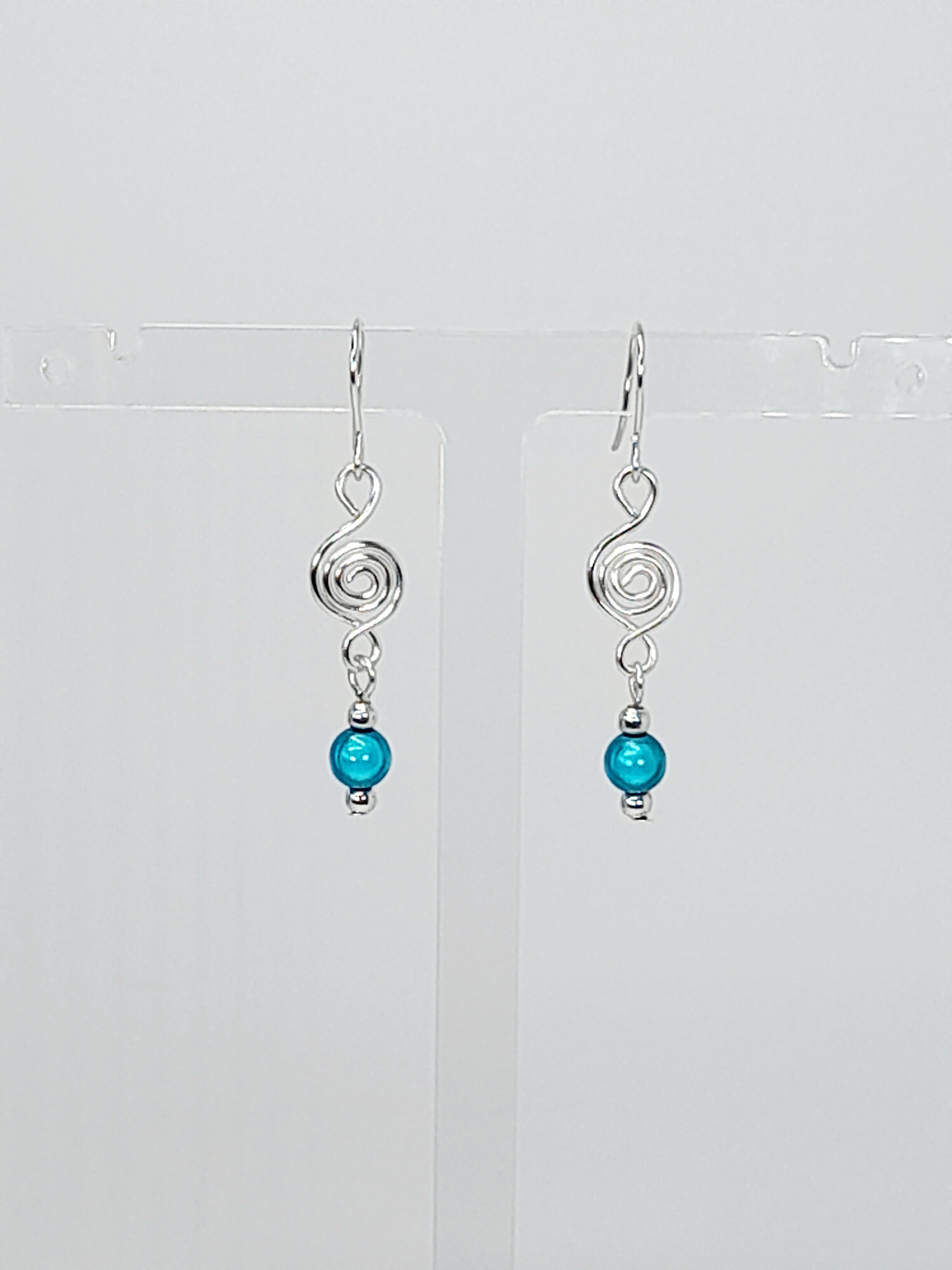 Dainty Silver & Turquoise Spiral Earrings, Handmade, Lightweight & Pretty