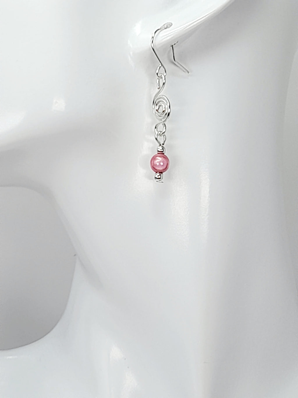 Dainty Silver & Pale Pink Spiral Earrings, Handmade, Lightweight & Pretty