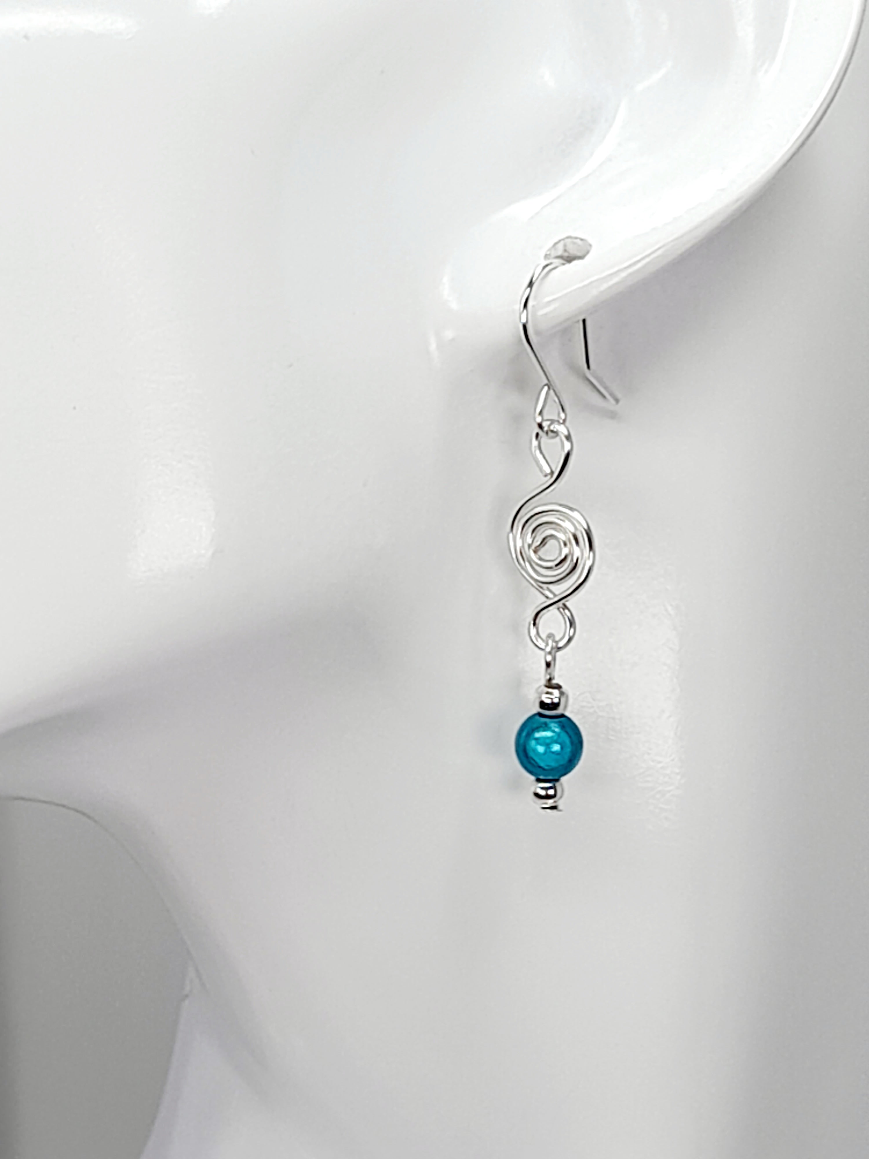 Dainty Silver & Turquoise Spiral Earrings, Handmade, Lightweight & Pretty