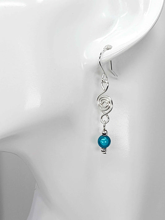 Dainty Silver & Turquoise Spiral Earrings, Handmade, Lightweight & Pretty