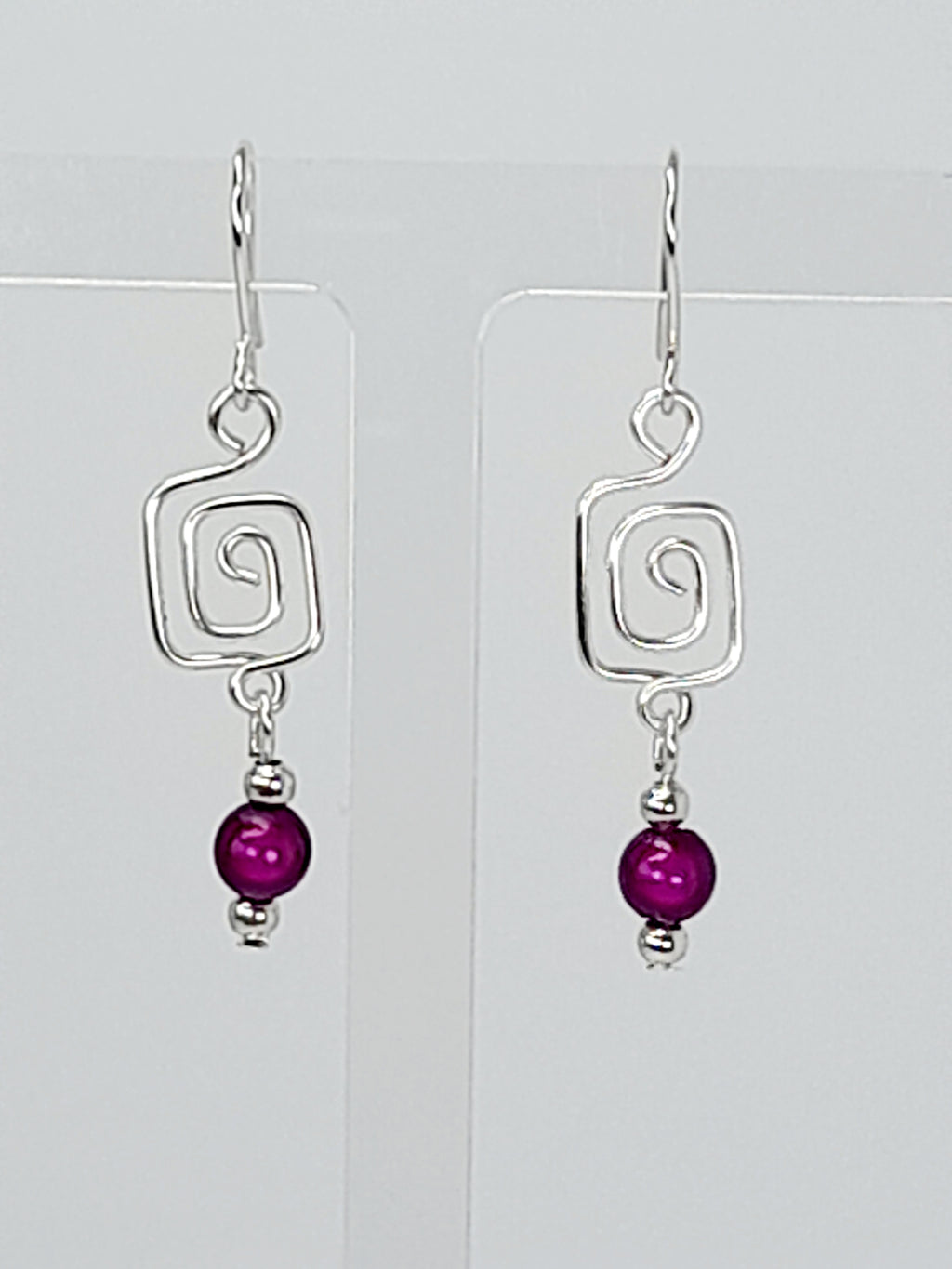 Dainty Silver & Purple Square Spiral Earrings, Handmade, Lightweight & Pretty