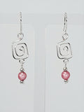 Dainty Silver & Pale Pink Square Spiral Earrings, Handmade, Lightweight & Pretty
