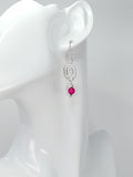 Dainty Silver & Hot Pink Square Spiral Earrings, Handmade, Lightweight & Pretty