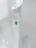 Dainty Silver & Green Square Spiral Earrings, Handmade, Lightweight & Pretty