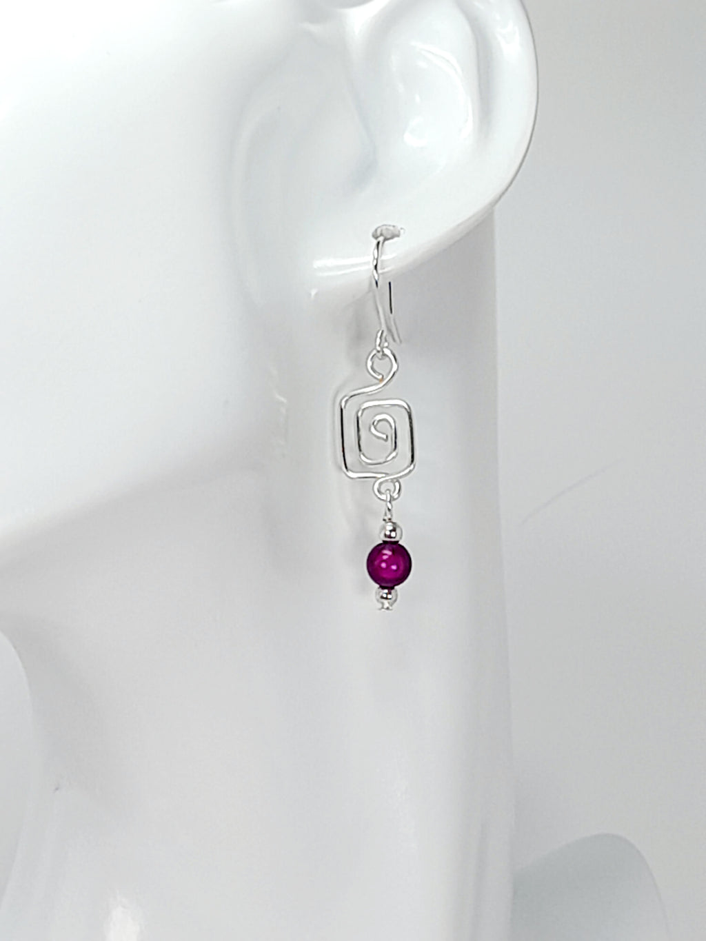 Dainty Silver & Purple Square Spiral Earrings, Handmade, Lightweight & Pretty