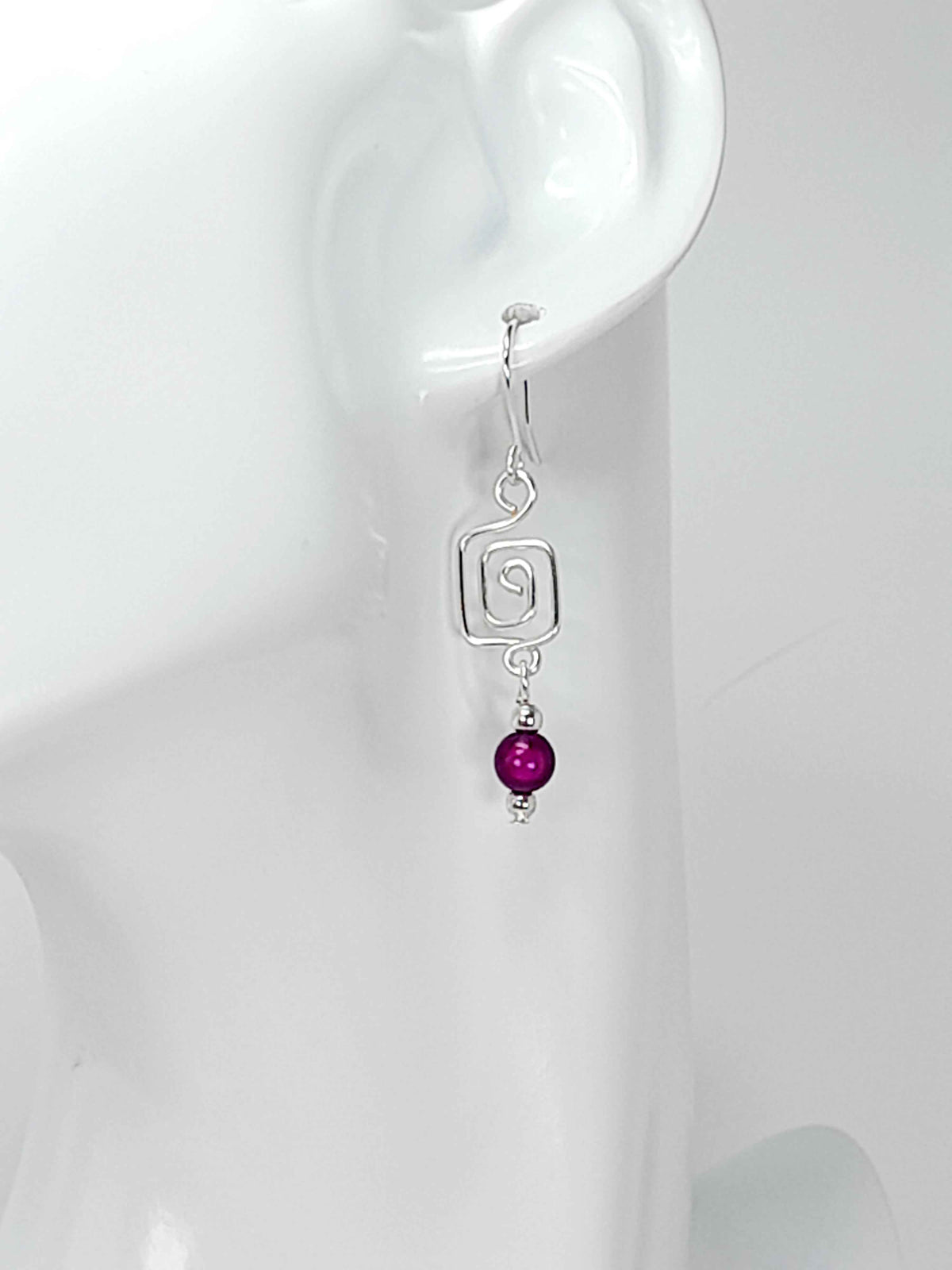 Dainty Silver & Purple Square Spiral Earrings, Handmade, Lightweight & Pretty