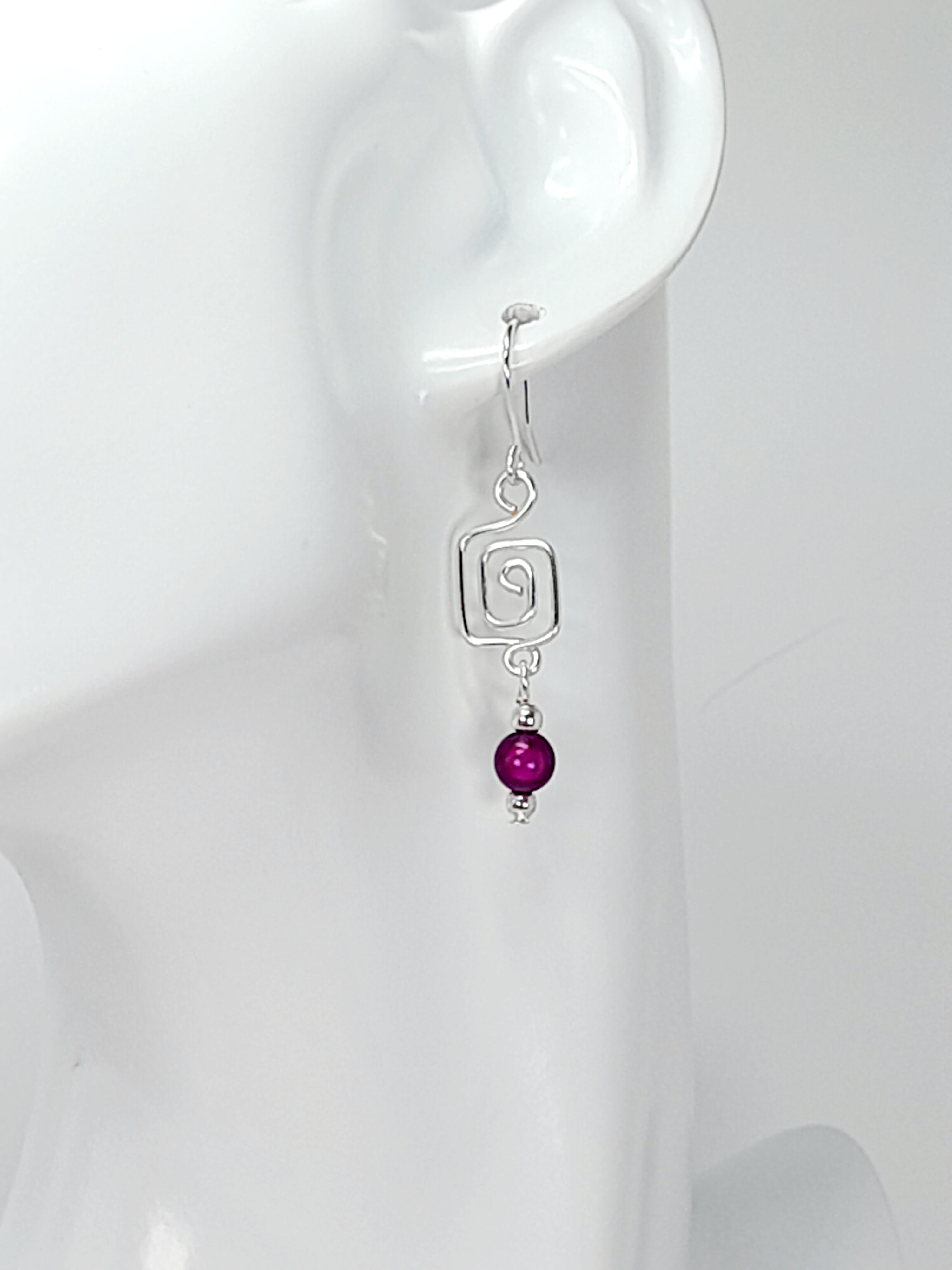 Dainty Silver & Purple Square Spiral Earrings, Handmade, Lightweight & Pretty