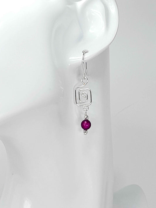 Dainty Silver & Purple Square Spiral Earrings, Handmade, Lightweight & Pretty