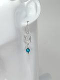 Dainty Silver & Turquoise Square Spiral Earrings, Handmade, Lightweight & Pretty