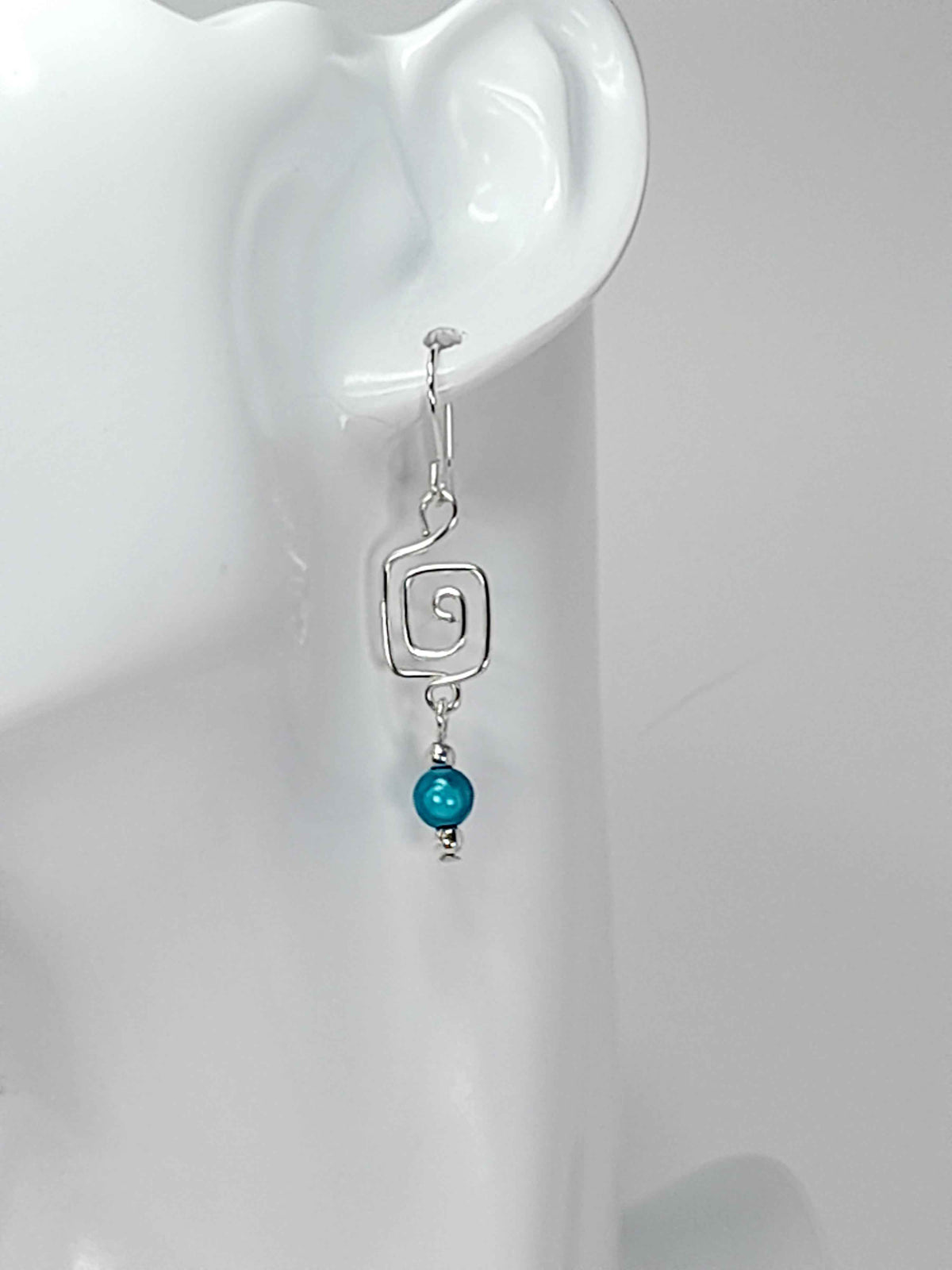 Dainty Silver & Turquoise Square Spiral Earrings, Handmade, Lightweight & Pretty