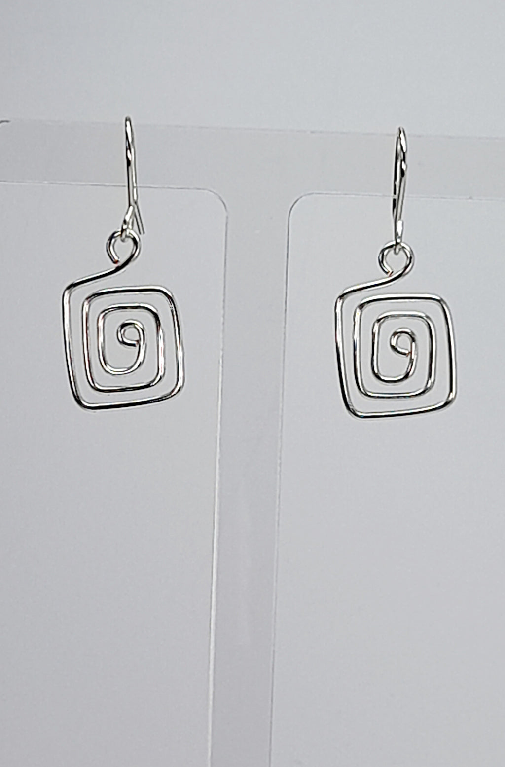 Handmade Silver Spiral Square Earrings, Dainty Lightweight Geometric Drops