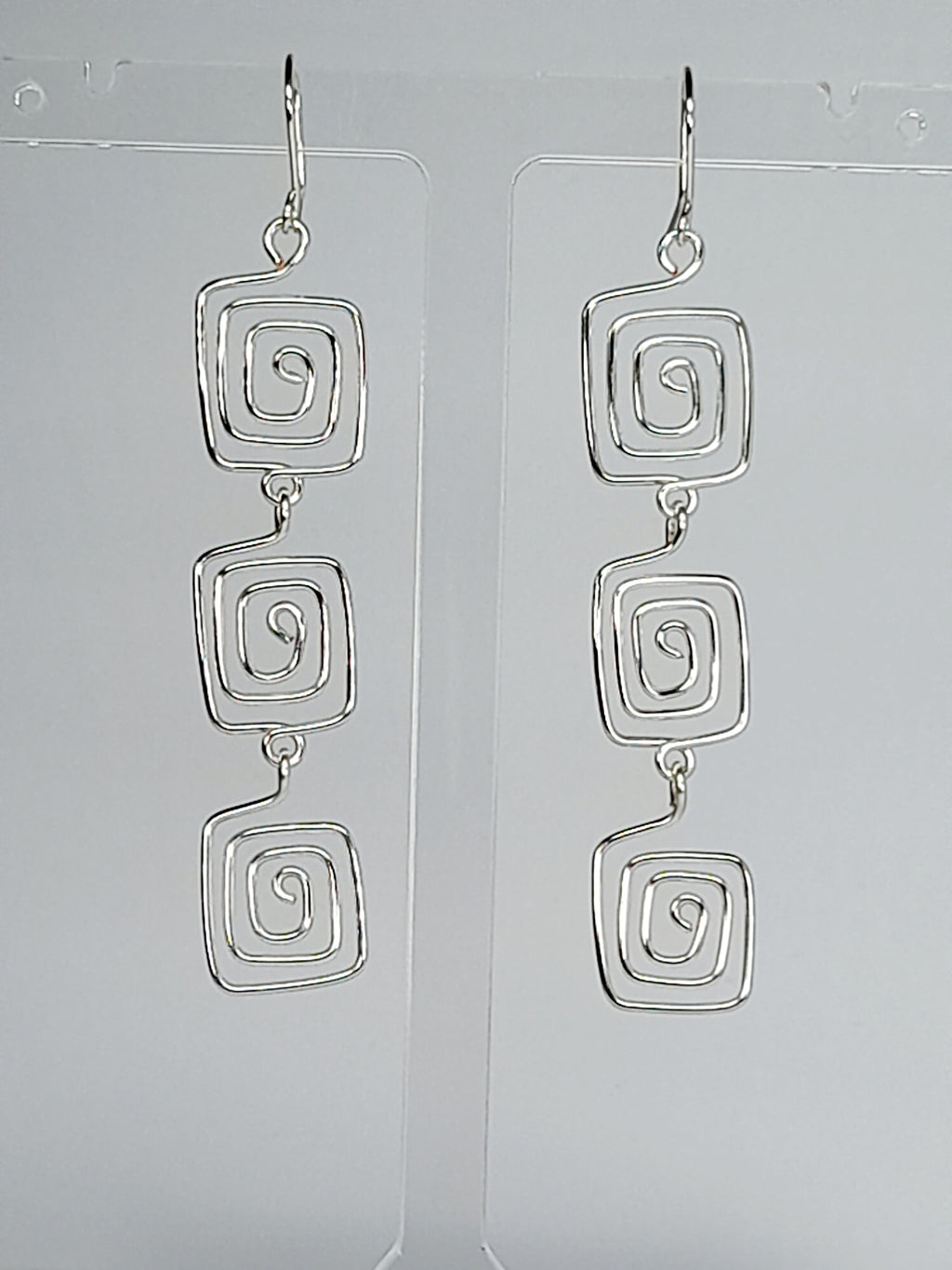 Handmade Silver‑Plated Square Spiral Earrings, Large Geometric Statement Dangle Jewellery