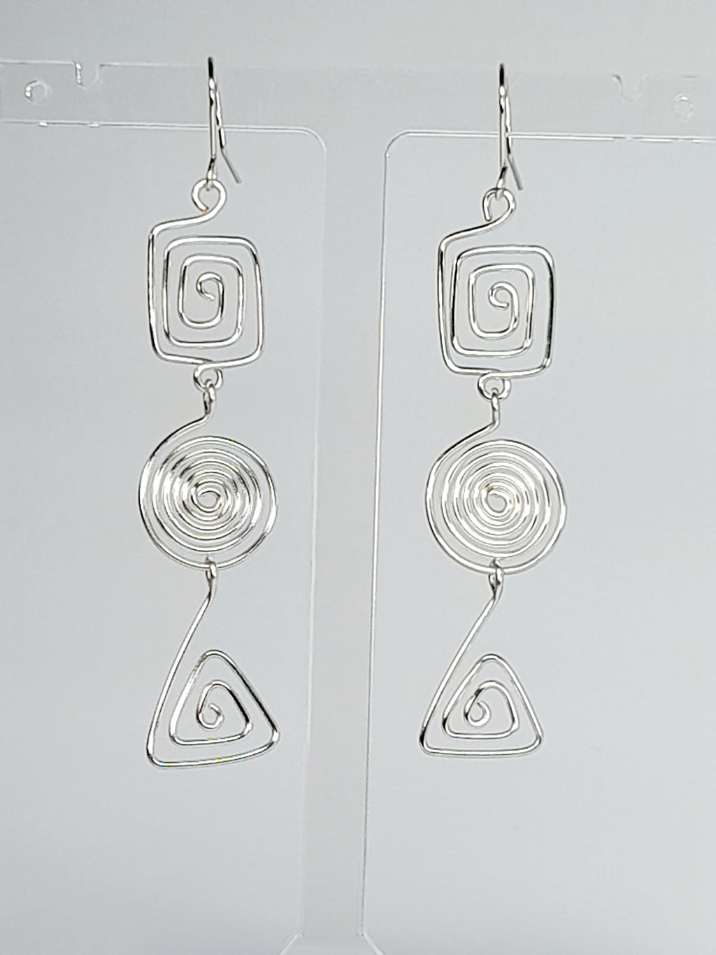 Geometric Silver Spiral Earrings, Handmade Lightweight Statement Dangles