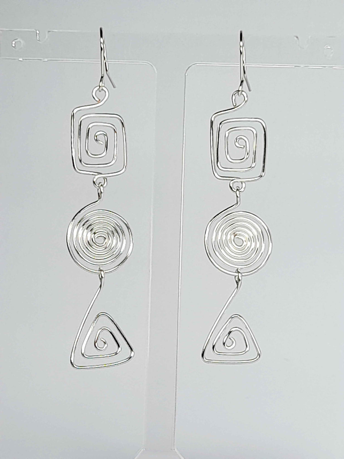 Geometric Silver Spiral Earrings, Handmade Lightweight Statement Dangles