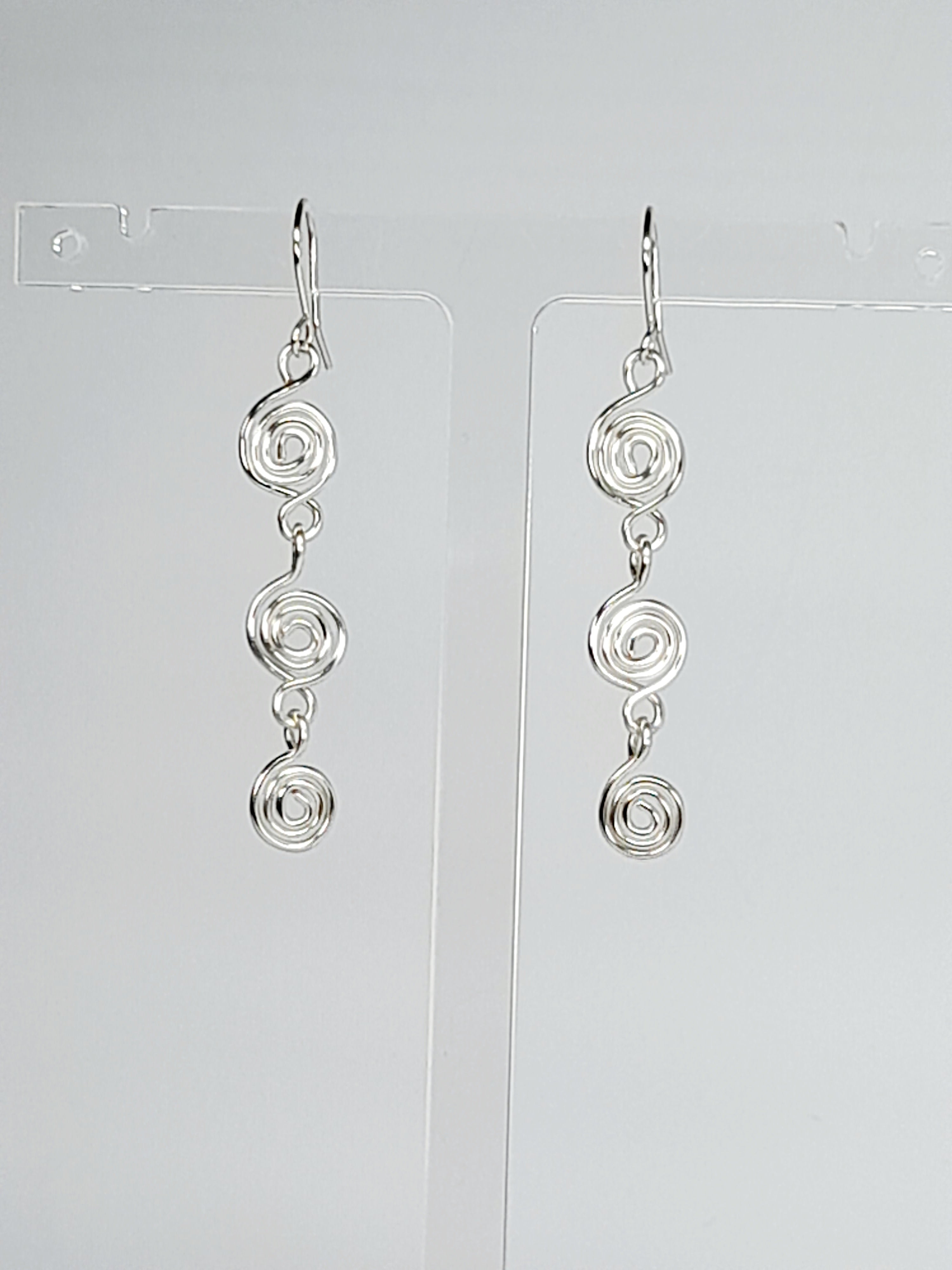 Handmade Silver‑Plated Spiral Drop Earrings, Lightweight Statement Dangle Jewellery