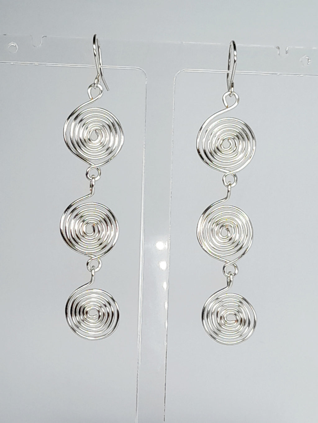 Handmade Silver‑Plated Spiral  Earrings, Lightweight Statement Dangle Jewellery
