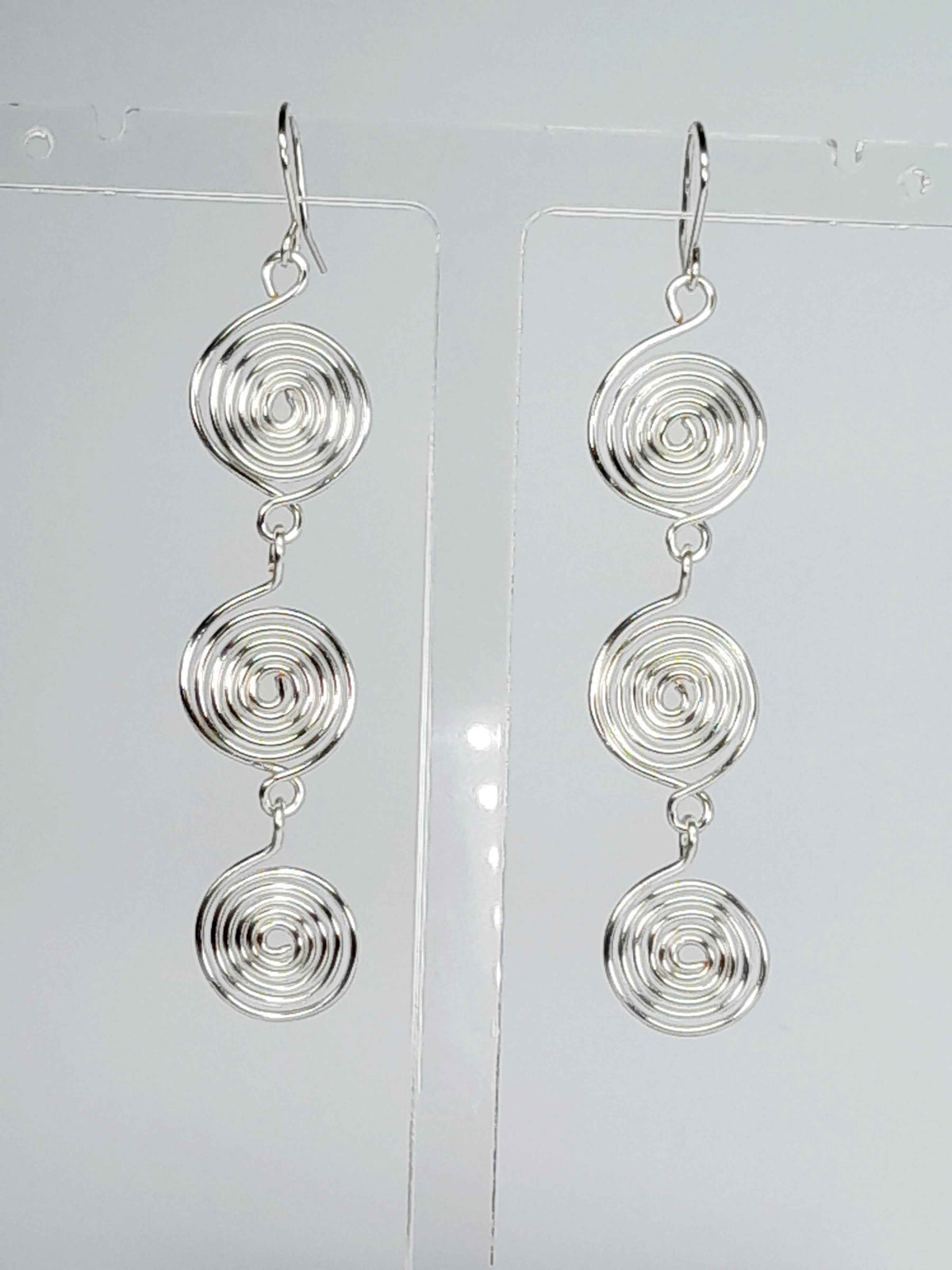Handmade Silver‑Plated Spiral  Earrings, Lightweight Statement Dangle Jewellery