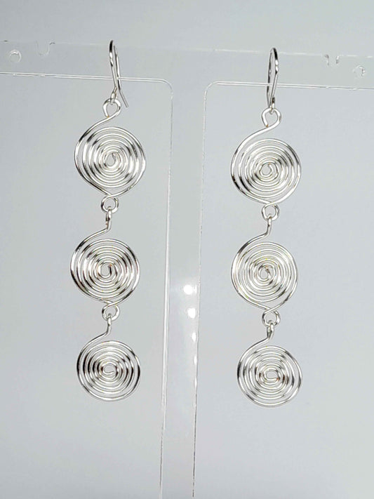 Handmade Silver‑Plated Spiral  Earrings, Lightweight Statement Dangle Jewellery