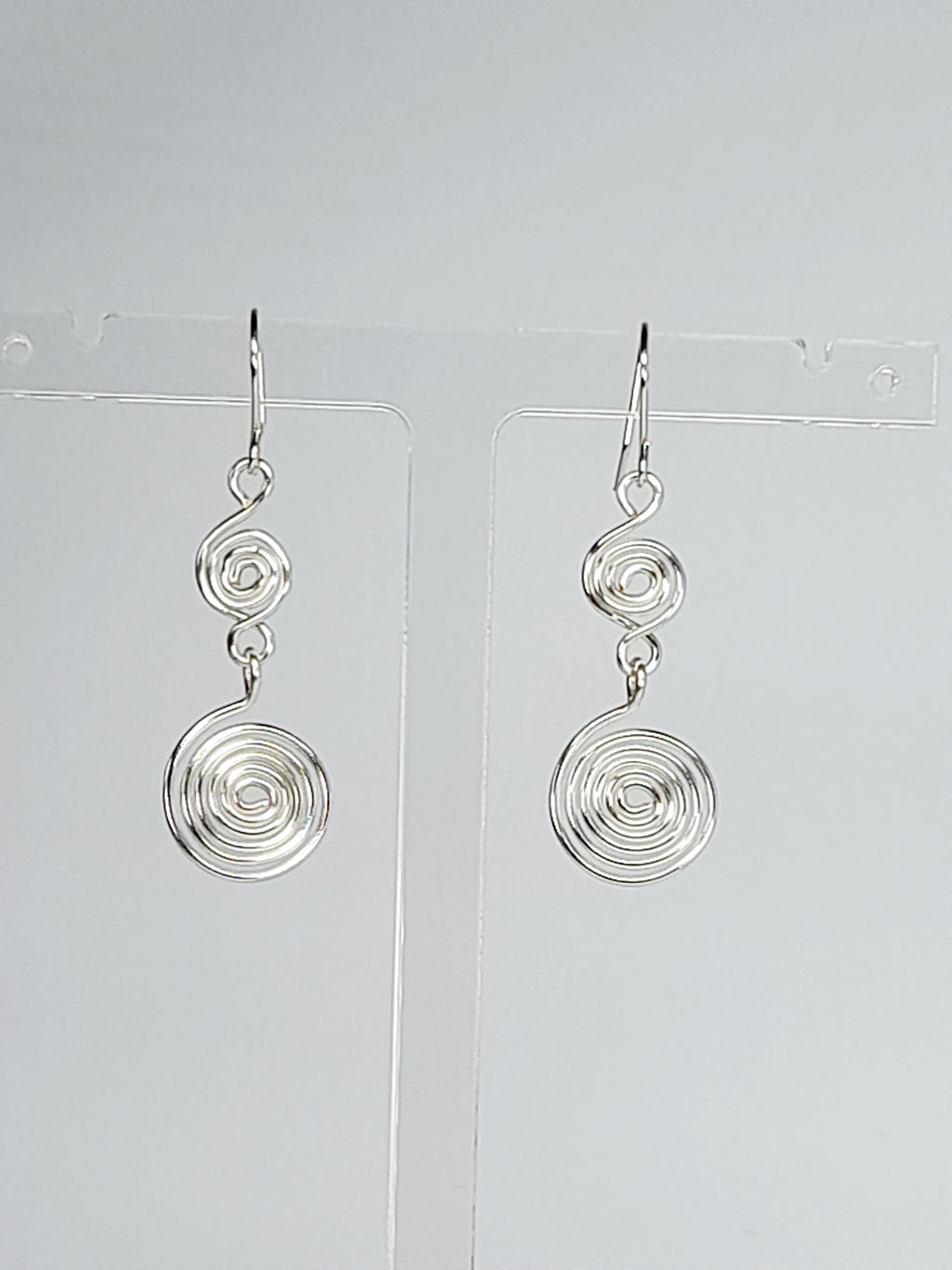 Handmade Silver‑Plated Spiral Earrings, Lightweight Geometric Dangle Jewellery