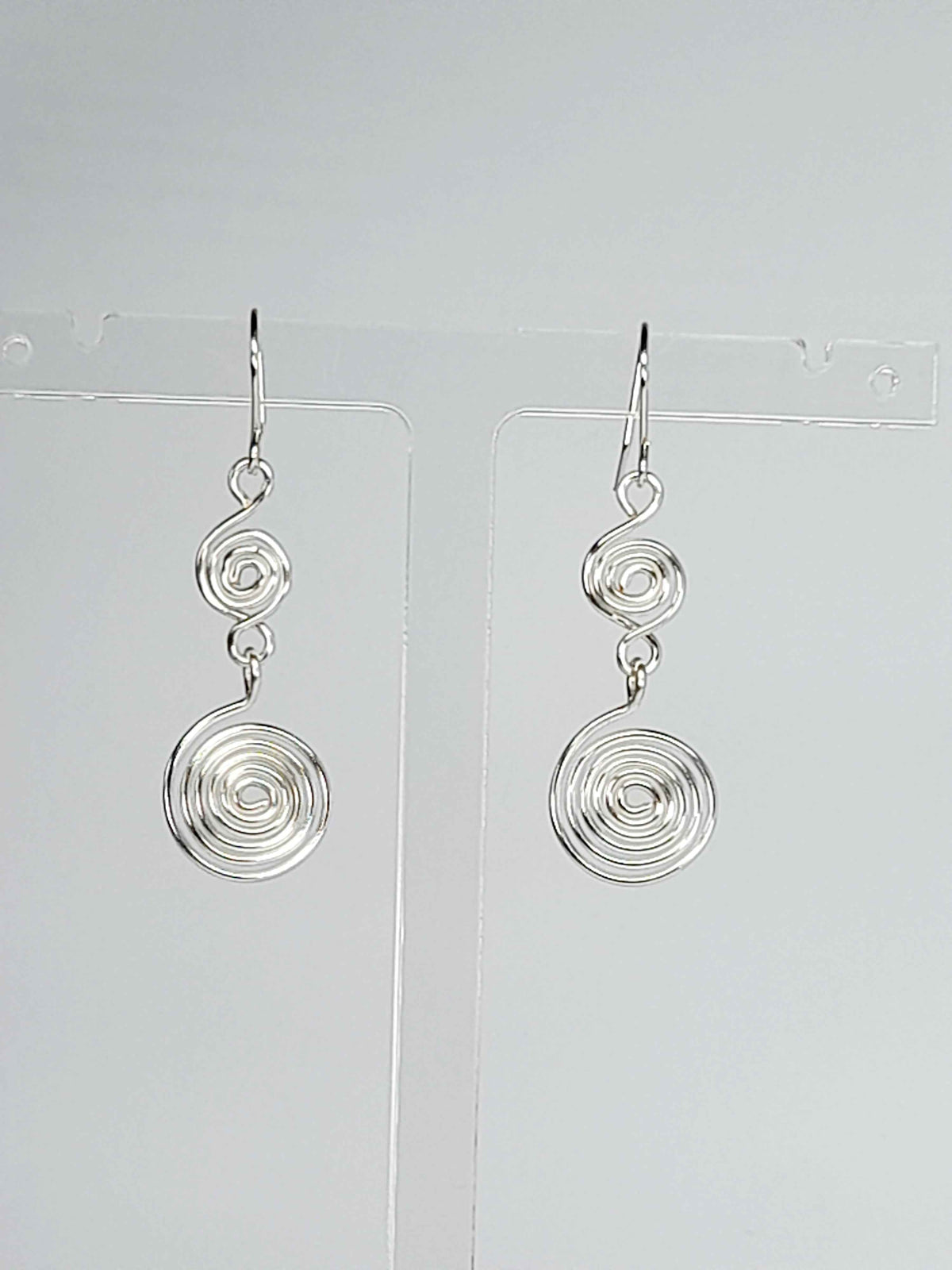 Handmade Silver‑Plated Spiral Earrings, Lightweight Geometric Dangle Jewellery