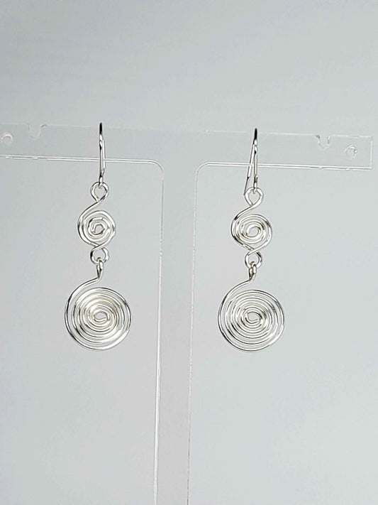 Handmade Silver‑Plated Spiral Earrings, Lightweight Geometric Dangle Jewellery