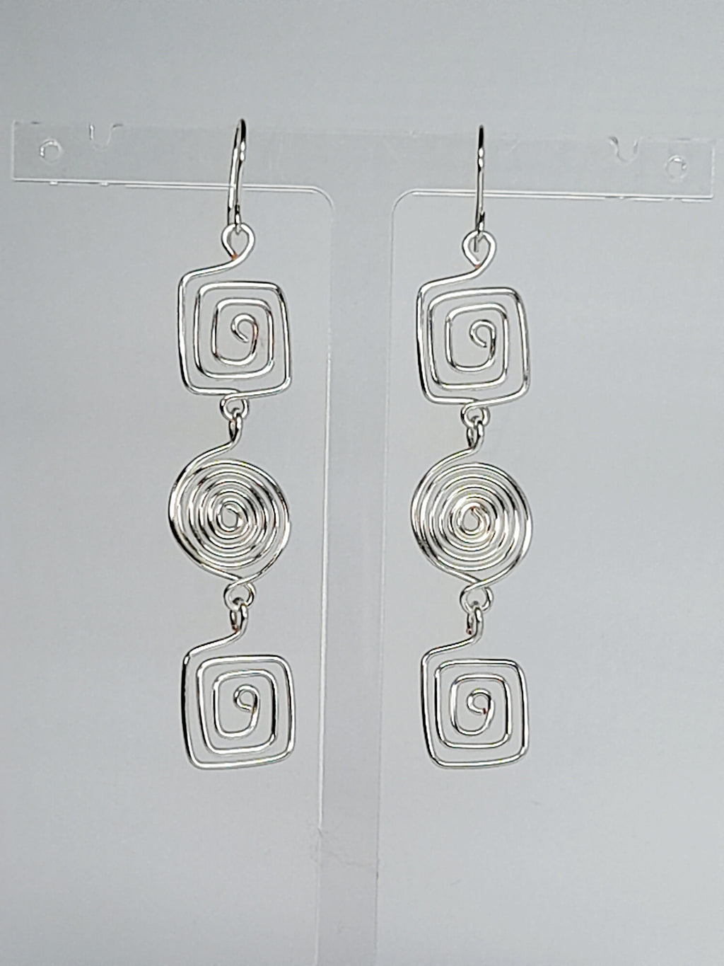 Long Geometric Spiral Silver Drop Earrings