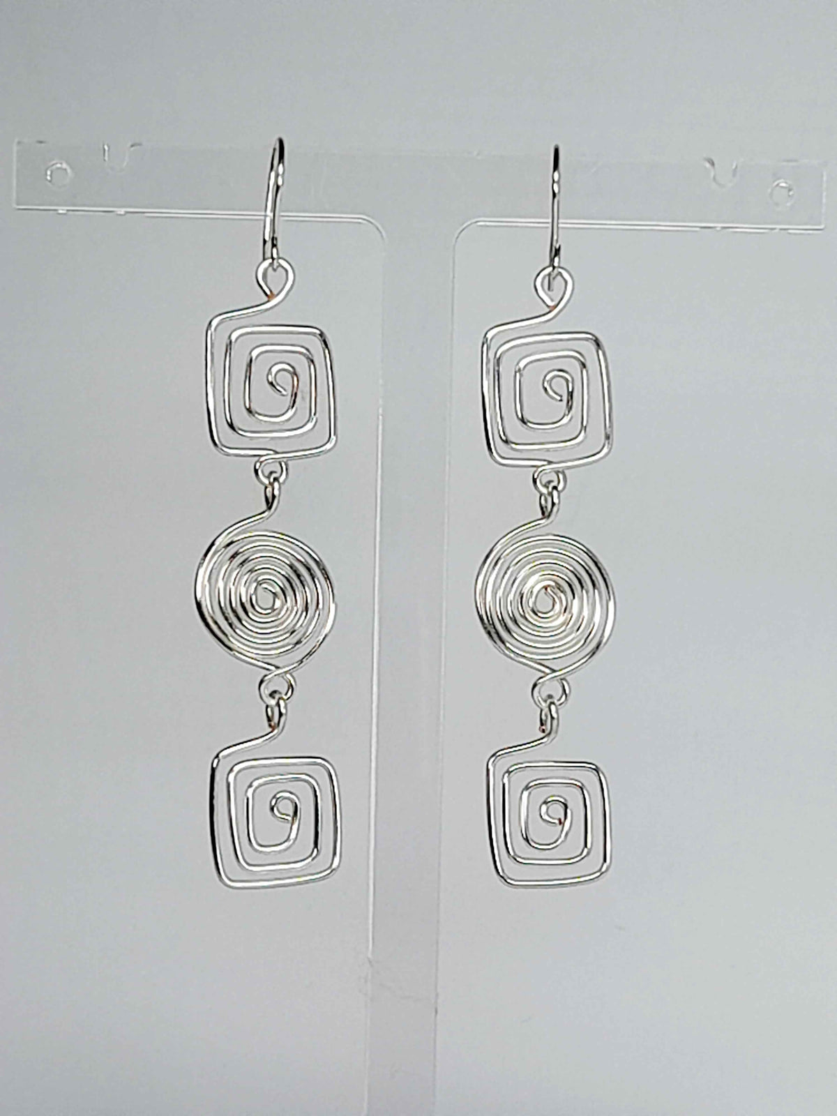 Long Geometric Spiral Silver Drop Earrings