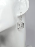 Handmade Silver Spiral Square Earrings, Dainty Lightweight Geometric Drops