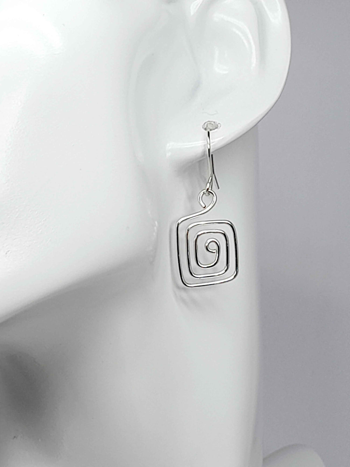 Handmade Silver Spiral Square Earrings, Dainty Lightweight Geometric Drops
