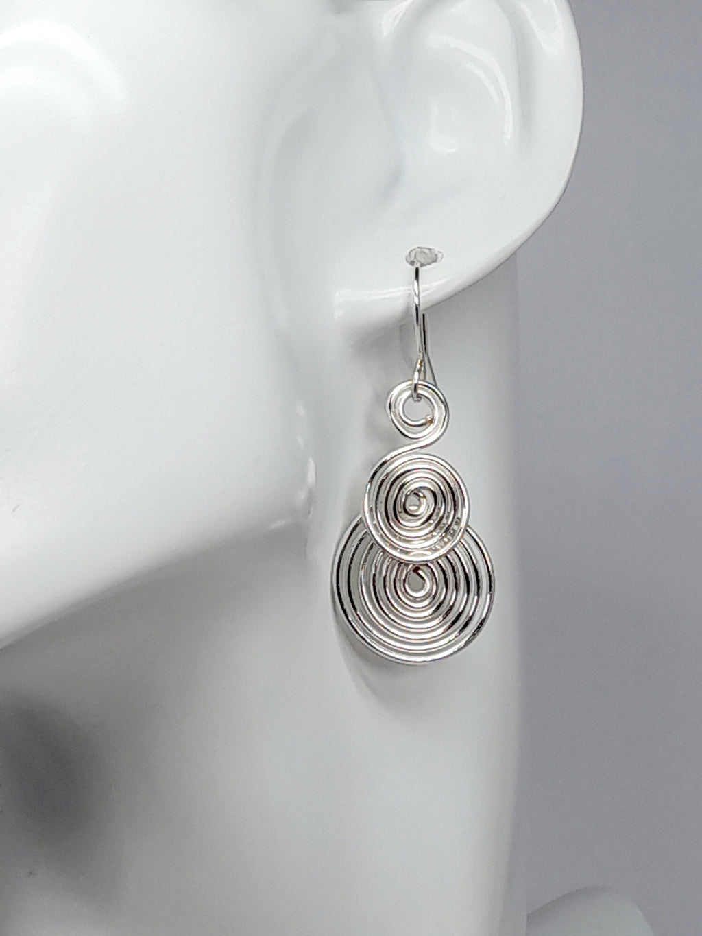 Handmade Silver Triple‑Spiral Earrings, Lightweight Non‑Tarnish Swirl Drops