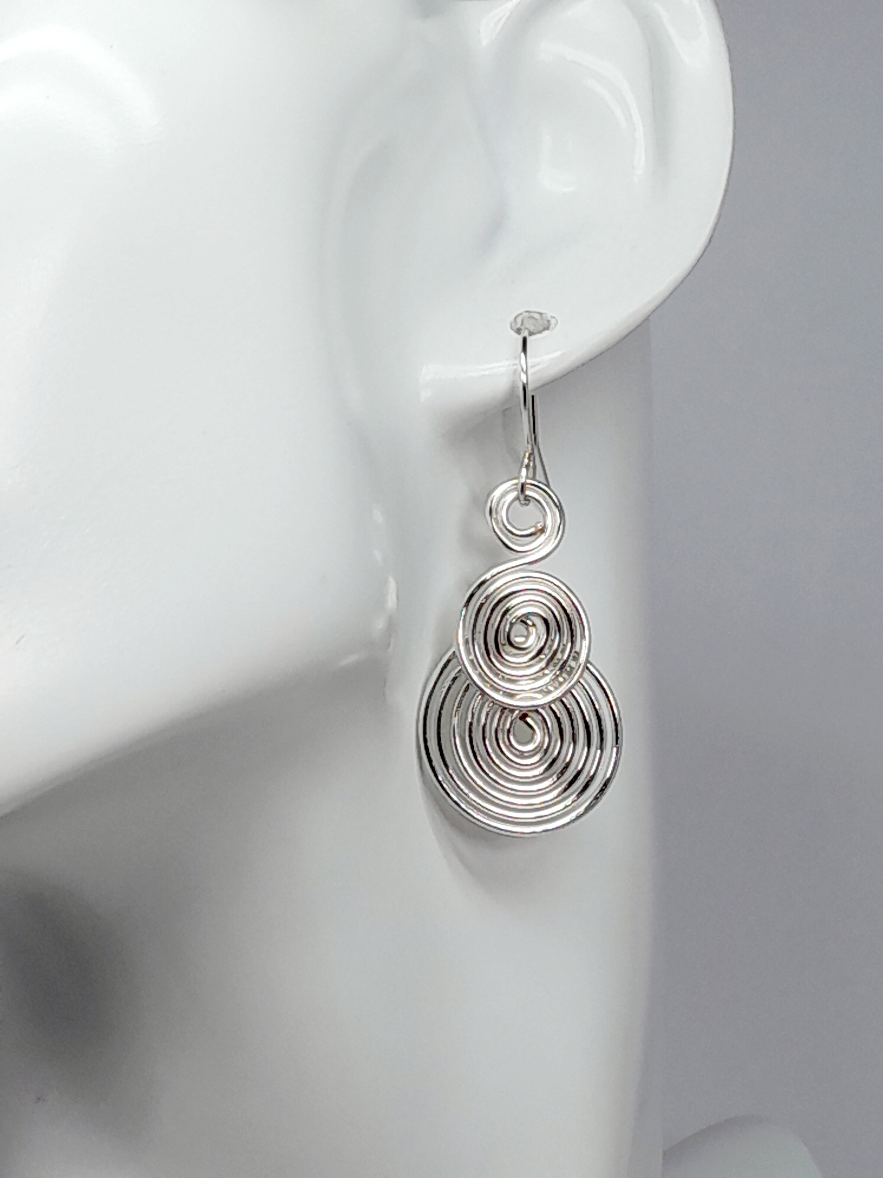 Handmade Silver Triple‑Spiral Earrings, Lightweight Non‑Tarnish Swirl Drops