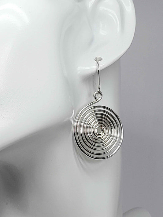Handmade Large Silver Spiral Earrings, Lightweight, Statement & Non‑Tarnish