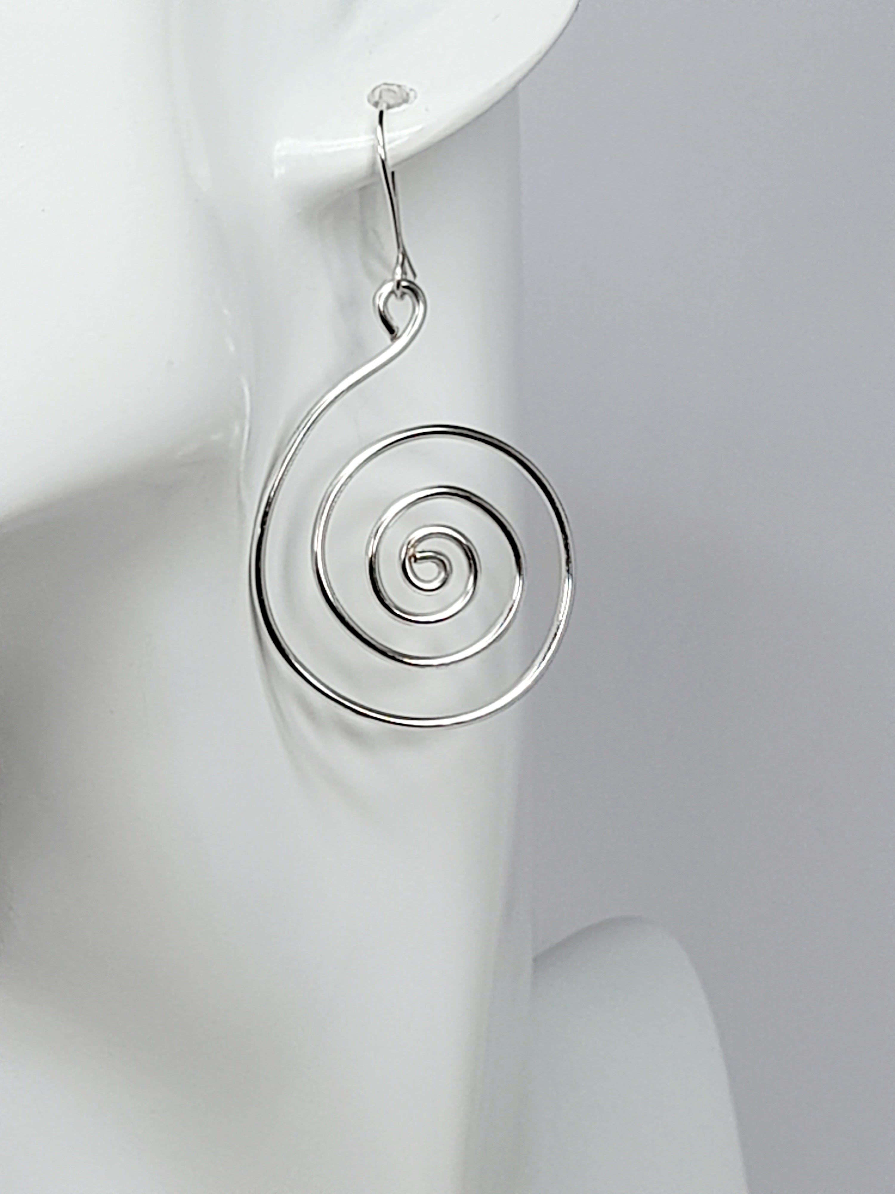 Handmade Large Silver Spiral Earrings, Lightweight, Statement & Non‑Tarnish