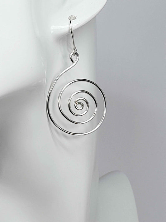 Handmade Large Silver Spiral Earrings, Lightweight, Statement & Non‑Tarnish