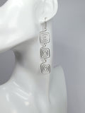 Handmade Silver‑Plated Square Spiral Earrings, Large Geometric Statement Dangle Jewellery